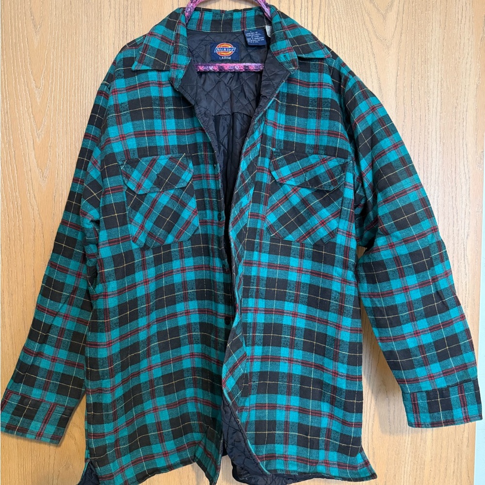Dickies Men's Teal and Black size large Plaid Shirt Jacket